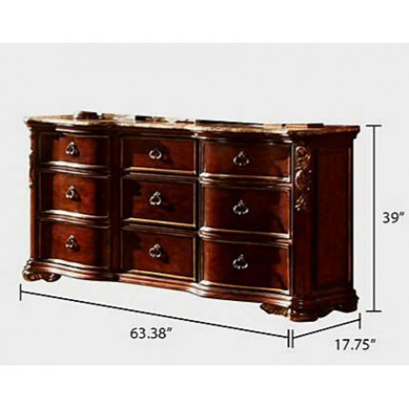 MB6615 - Imperial : Tủ Ngang 9 Ngăn Kéo Mặt Đá Và Khung Gương